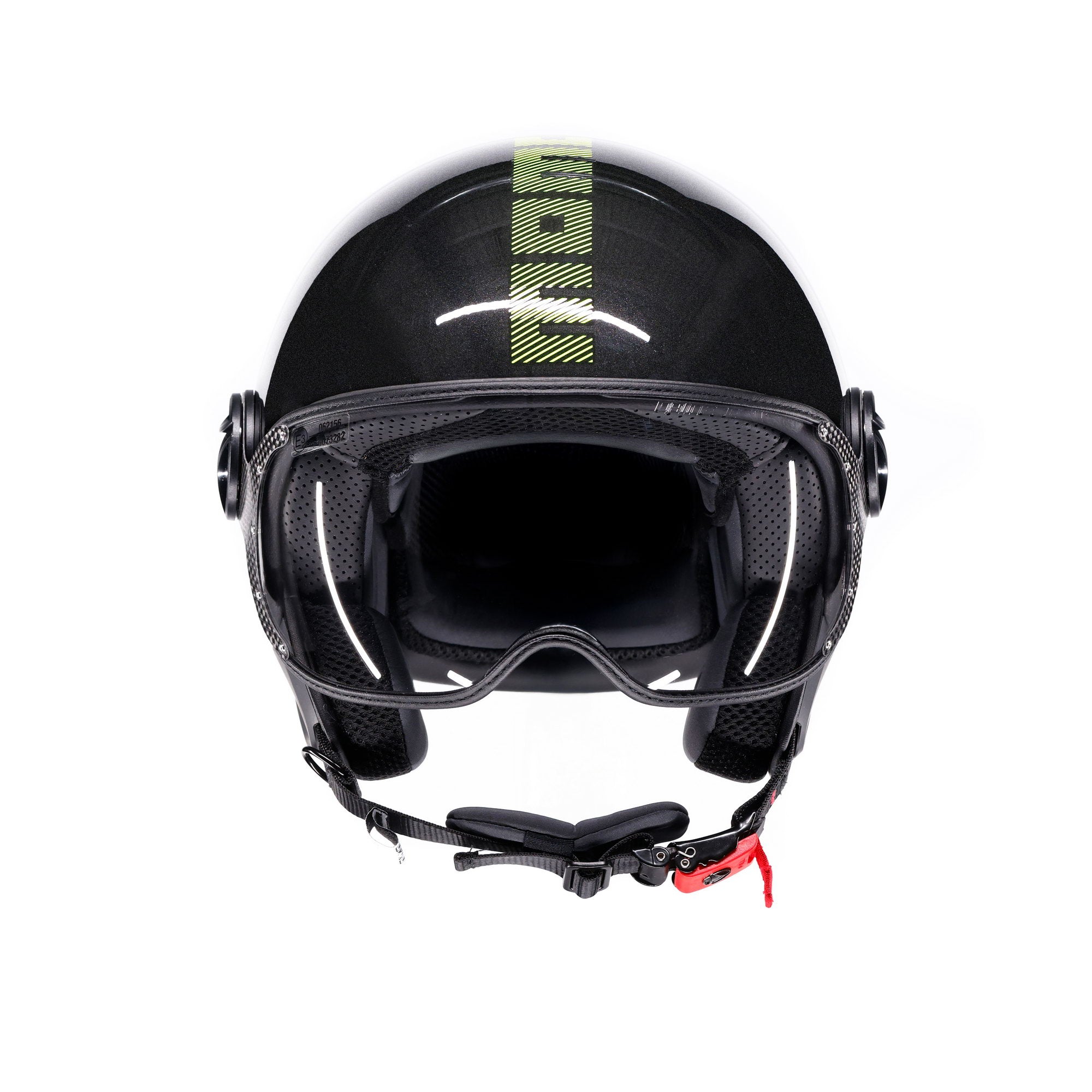 Momo Design Casco moto jet FGTR CLASSIC Stripes E2206 Nero glitter / giallo fluo